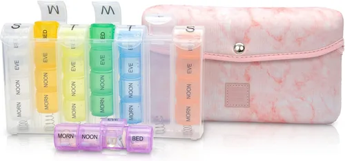 Vista 11 de Made Easy Kit Pastillero grande para 7 días/28 compartimentos en neopreno con pastillero de almacenamiento diario en la mañana, mediodía, víspera