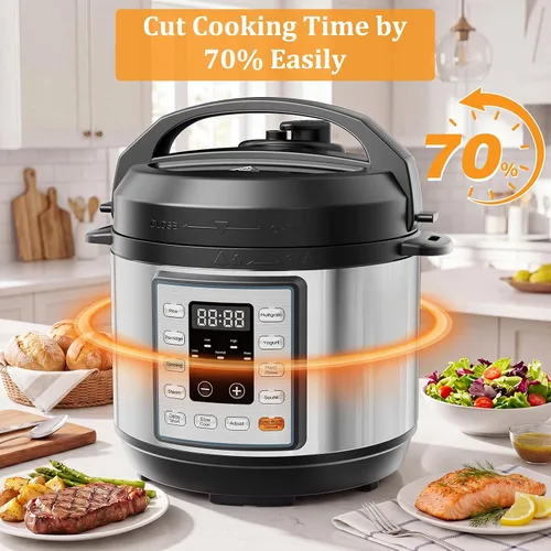 Vista 17 de NEWBULIG Olla a presión eléctrica 10 en 1, olla múltiple de 3 cuartos de galón para arroz, guiso y vapor, pequeña olla programable de acero