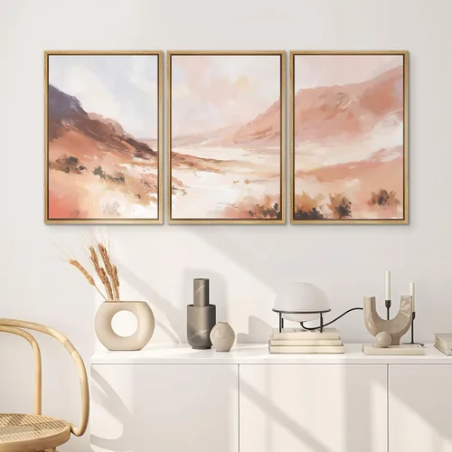 Vista 8 de SIGNWIN Lienzo enmarcado para pared, juego de arte pastel con cadena montañosa, bosque, niebla, naturaleza silvestre, ilustraciones modernas, arte