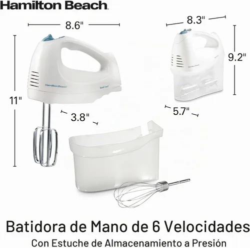 Vista 8 de Hamilton Beach Batidora de Mano Eléctrica de 6 Velocidades con Batidor de Varillas, Batidores Tradicionales, Estuche de Almacenamiento Encajable