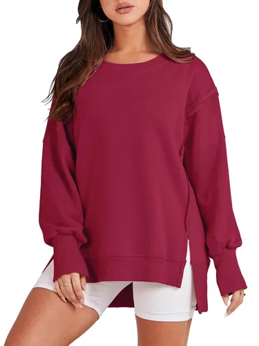 Vista 10 de ANRABESS Sudaderas de gran tamaño para mujer, con cuello redondo, manga larga, casuales y holgadas, con aberturas, ropa de otoño 2025