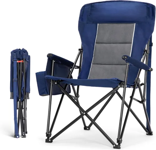 Vista 10 de HIGH POINT SPORTS Sillas de campamento plegables de gran tamaño para adultos, respaldo alto, sillas de césped resistentes que soportan 500 libras
