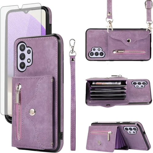 Vista 11 de Funda para teléfono Samsung Galaxy A32 5G 2021 de 6.5 pulgadas con correa cruzada para muñeca, cordón, soporte para tarjeta de crédito, accesorios