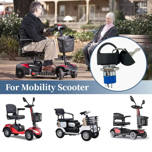 Vista 7 de Interruptor de encendido con llave, repuesto para scooter de movilidad, interruptor de encendido y apagado con 2 llaves para orgullo