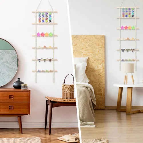 Vista 6 de Geetery Organizador de pinza de pelo de macramé, soporte bohemio para colgar y almacenamiento para mujer, organizador grande para diadema