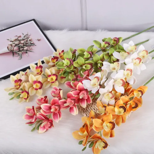 Vista 3 de XZJMY Flores artificiales de orquídeas artificiales 3D, flores artificiales de seda de 10 cabezas de seda, flores artificiales para exteriores