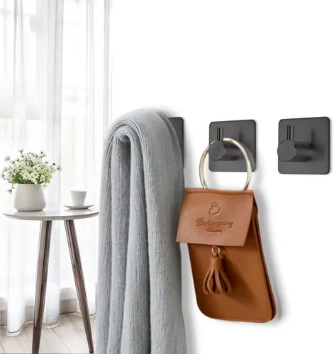 Vista 4 de Fotosnow Ganchos adhesivos negros para toallas, ganchos de pared resistentes para puerta de baño, cocina, paquete de 4