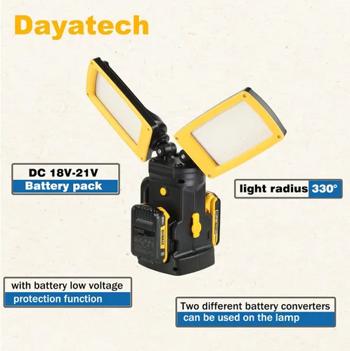 Vista 6 de Luz de trabajo LED inalámbrica de 12000LM, de doble cabezal de 85W con trípode, compatible con baterías Dewalt, Milwaukee, Makita de 18–21V, sin