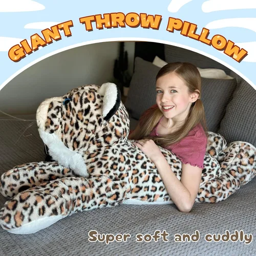 Vista 4 de MorisMos Animal de Peluche Gigante Guepardo Almohada de Felpa 4 pies, 47" Juguete de Felpa de Guepardo Extra Grande para Niños y Adultos, Leopardo