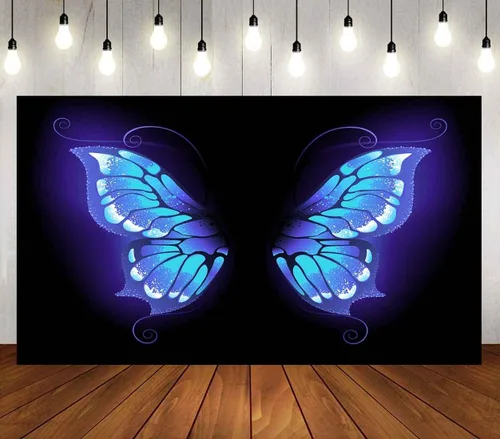 Vista 5 de Fondo de fotos de retrato de ensueño con alas de mariposa azul para fotografía de vinilo de 5 x 3 pies para eventos, decoración de fiesta, telón