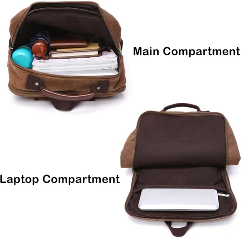 Vista 4 de Mochila de lona vintage, mochila resistente para senderismo y campamento, mochila casual para hombres y mujeres, se adapta a portátiles de 15.6 Café
