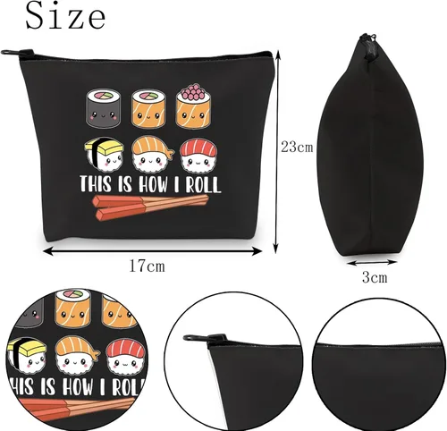 Vista 2 de POFULL Regalo para amantes del sushi, bolsa de cosméticos This is How I Roll, regalo de fiesta de sushi, cocina japonesa, regalo para amantes