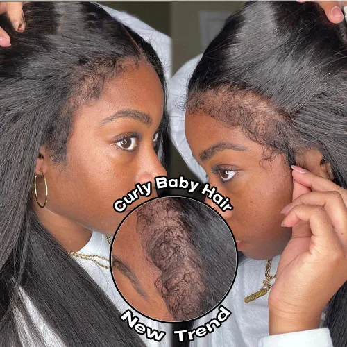 Vista 5 de Pelucas de cabello humano con encaje frontal de 13 x 6 pulgadas, pelucas de cabello humano con cabello de bebé rizado, peluca frontal sin pegamento