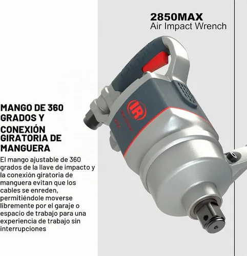 Vista 4 de Ingersoll Rand 2850MAX Llave de impacto neumática de 1 pulgada, par máximo de 2,100 ft-libras, mango D Cuenta con una salida de par inverso