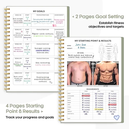 Vista 3 de Diario de entrenamiento físico para mujeres y hombres, tamaño A5 (5.5 x 8.2 pulgadas), planificador de registro de entrenamiento para rastrear