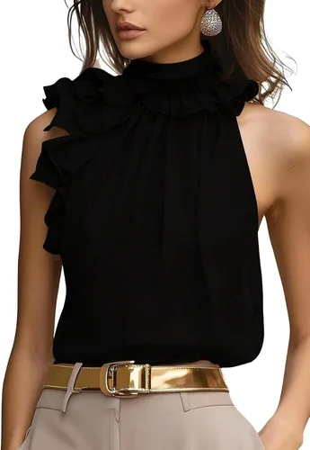 Vista 10 de SOLY HUX Blusa elegante con cuello halter para mujer Albaricoque puro
