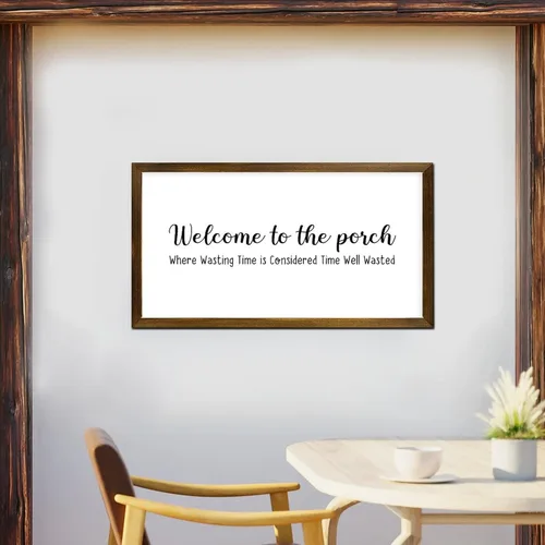 Vista 3 de Letreros enmarcados de madera con texto en inglés "Welcome to The Porch", con texto en inglés "Welcome to The Porch", con texto en inglés "Welcome