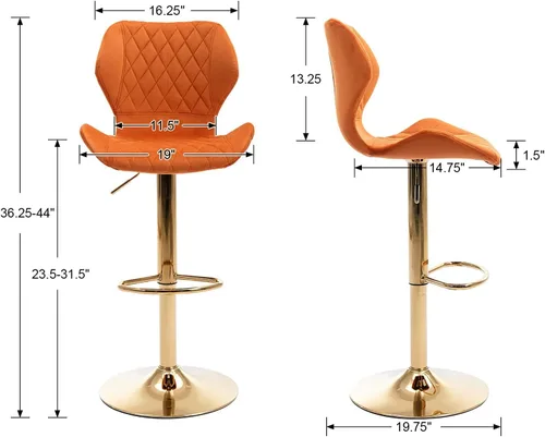 Vista 3 de Orange - Juego de 4 taburetes giratorios de altura de mostrador con respaldo de terciopelo, taburetes de isla de cocina para bar en casa, bistró