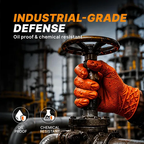 Vista 5 de TitanFlex Heavy Duty Orange Industrial Nitrile Gloves with Raised Diamond Texture, Latex Free (6mil/8mil)