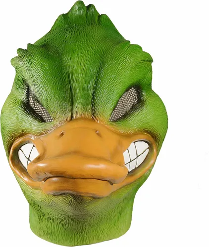 Vista 3 de Xiao Chou Ri Ji Máscara de látex de animales para fiesta de Halloween, diseño de pato divertido para adultos (verde)