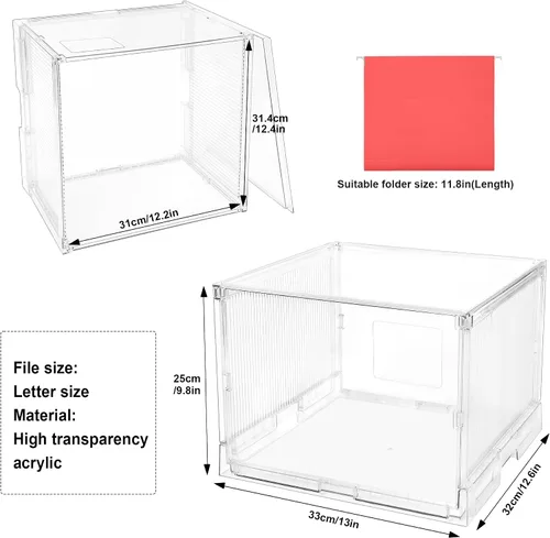 Vista 4 de Caja de Archivos UMAIL, Organizador de Archivos Colgante, Contenedores de Almacenamiento Portátiles con Tapas, Gabinete de Archivos Tamaño Carta