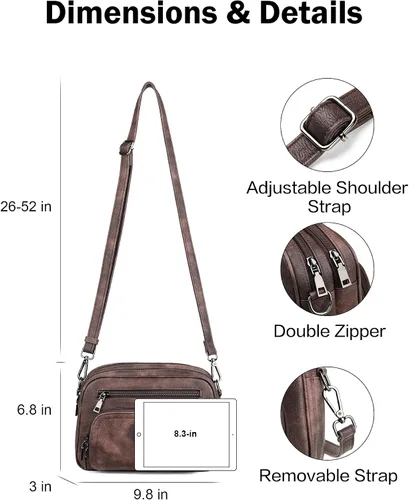 Vista 8 de FADEON Bolsos cruzados para mujer y mochila para laptop Colección Marrón