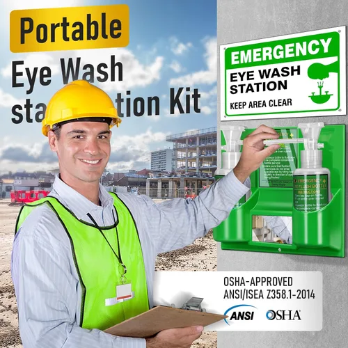 Vista 2 de Magula Estación de lavado de ojos portátil de 17 oz*2 aprobada por la OSHA, sin BPA, kit de lavado de ojos de primeros auxilios montado en la pared