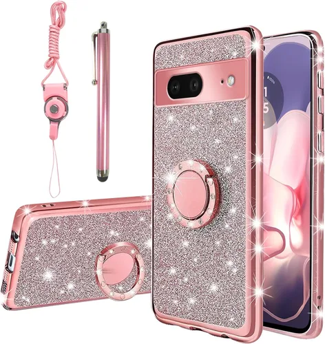 Vista 43 de Funda compatible con Google Pixel 6 Pro para mujer, con purpurina, suave, elegante, transparente, TPU de lujo, bonita funda protectora con correa