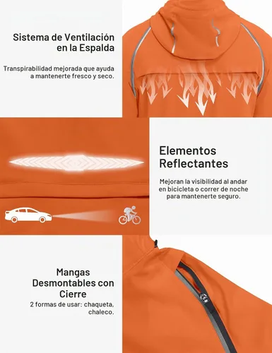 Vista 6 de Little Donkey Andy - Chaqueta de ciclismo extraíble para hombre Capucha desmontable-naranja