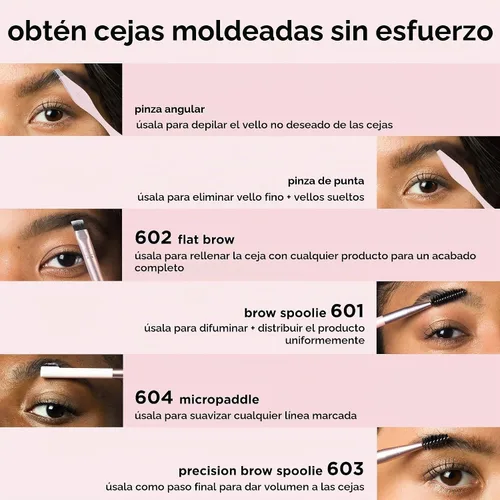 Vista 4 de Real Techniques Juego de moldeado de cejas, spoolie, pinzas y cepillos para cejas, herramientas de doble extremo, para peinar y dar forma a