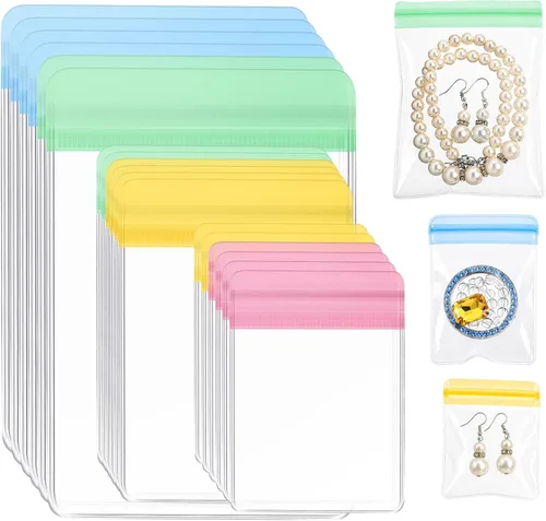 Vista 11 de Clabby 120 bolsas de joyería antideslustre para organizador y almacenamiento, bolsa de joyería de PVC transparente, mini bolsa de plástico, anillos