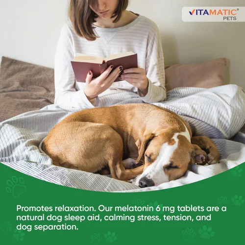 Vista 4 de Vitamatic Melatonina para perros – 6 mg – 120 comprimidos masticables con sabor a carne (paquete de 1))