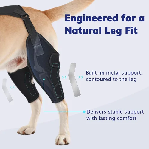 Vista 2 de Rodillera para perro para pierna trasera de ACL desgarrada, soporte de pierna de perro con estabilizadores de metal para desgarro CCL, limping