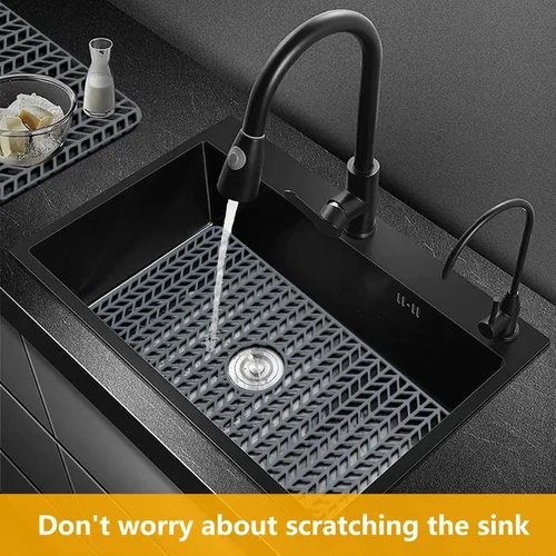 Vista 62 de Protectores de fregadero de cocina de 12 x 11 y 13 x 11 pulgadas, protectores de silicona para fregadero de cocina para la parte inferior del Gris
