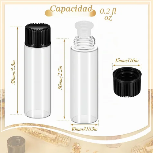 Vista 2 de Lallisa - 200 frascos de vidrio de 0.2 fl oz con tapas de rosca, botellas de vidrio pequeñas a prueba de fugas a granel, mini viales de muestra