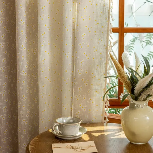 Vista 23 de Cortinas florales de granja semiopacas para sala de estar, de 63 pulgadas de largo, mezcla de lino y algodón, paneles de cortina de ventana cortos