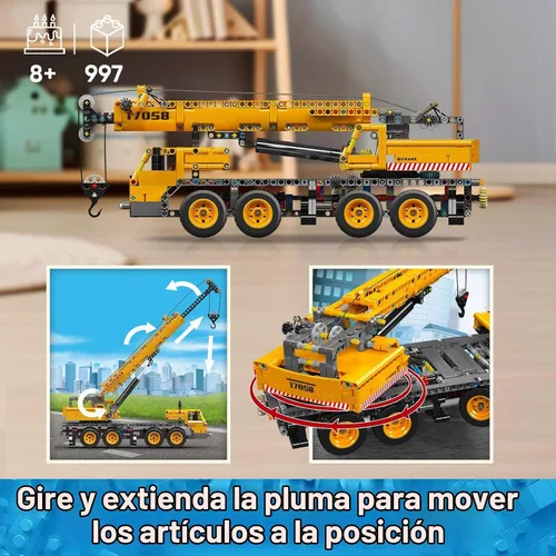 Vista 3 de Mould King 17058 Kit de bloques de construcción de grúa, modelo de camión grúa de 997 piezas para construir, juguete de construcción DIY