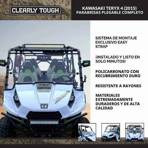 Vista 7 de Kawasaki Teryx 4 Parabrisas (2015) Plegable completo Resistente a los arañazos Extremadamente versátil Policabonato Lexan MR10 premium