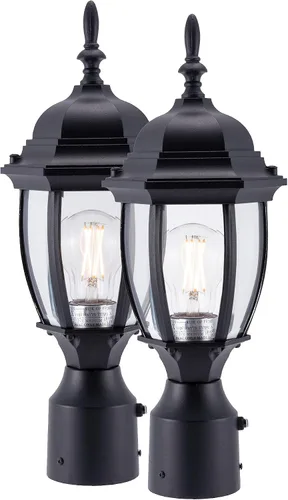 Vista 14 de LIT-PaTH Farol de poste de iluminación para exteriores, base mediana E26 máx. 60 W, carcasa de aluminio más vidrio, acabado blanco mate, paquete de 1
