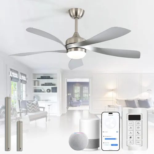 Vista 15 de CACI Mall Ventilador de techo inteligente de 52 pulgadas con luces, control remoto, compatible con Alexa/Google/App, 5 cuchillas, iluminación