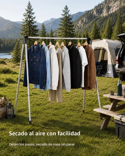 Vista 7 de TOOLF Tendedero plegable para ropa, de acero inoxidable, portátil, para interiores y exteriores, de gran capacidad