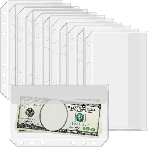 Vista 8 de Antner 12 piezas de bolsillos para carpeta A5 sin cierre, sobres transparentes de PVC sin cierre con 6 agujeros, insertos para planificador