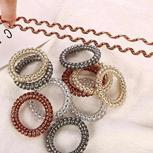 Vista 6 de Cable de teléfono para mujer, bandas elásticas para el cabello, bandas de goma para niñas, accesorios para el cabello (4 unidades, marrón)