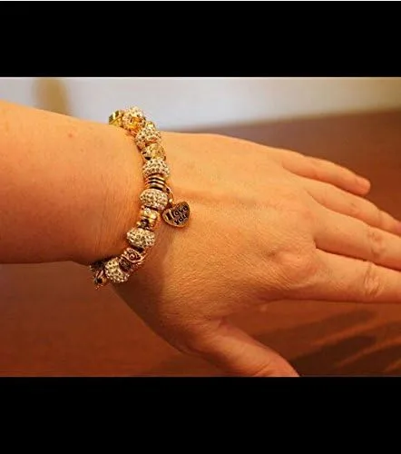 Vista 3 de Long Way - Pulsera de cuentas chapada en oro con cadena de serpiente y cuentas de cristal para mujer