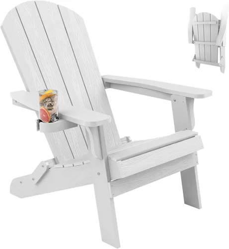 Vista 27 de YEFU Silla Adirondack, silla Adirondack de plástico de gran tamaño, sillas plegables para exteriores con soporte para tazas, silla de césped