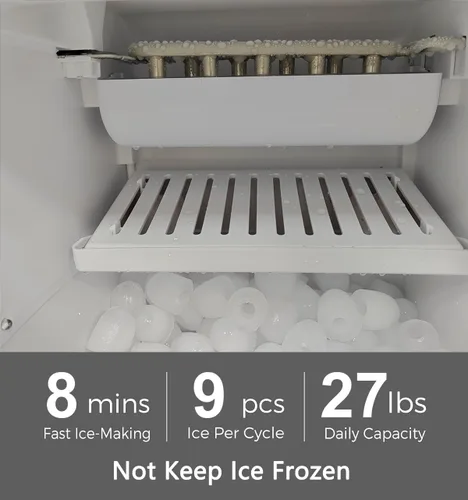 Vista 2 de IKT Dispensador de enfriador de agua fría y caliente con máquina de hielo para botella de 5 galones, 27 libras, capacidad diaria, luz nocturna