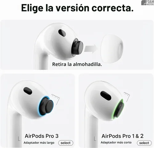 Vista 2 de Almohadillas de espuma viscoelástica prémium para AirPods Pro 1° y 2° generación, 3 pares, versión Black Magic 6.0, cómodas, seguras, mejor Blanco