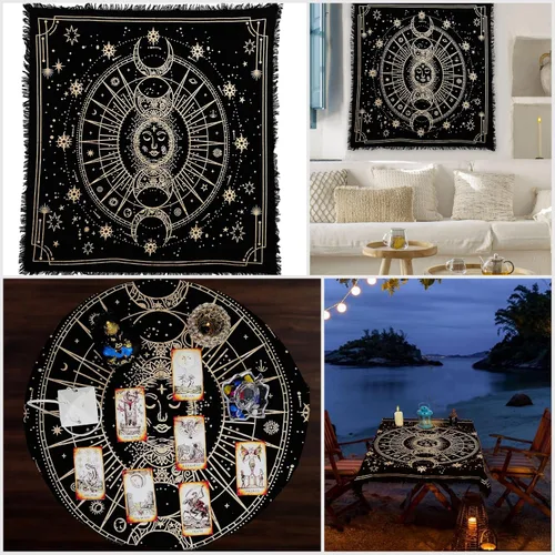 Vista 2 de Indian Consigners Paño de Altar de Fases Lunares Tarot Celestial Cubo Cuadrado Colgante de Pared Mantel para Lugares Sagrados Decoración del Hogar