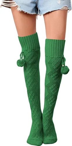 Vista 33 de SherryDC Calcetines de punto trenzado hasta el muslo para mujer, medias de bota extra largas de invierno, calentadores de piernas 1 - Blanco