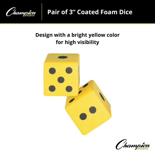Vista 4 de Champion Sports Coated Foam Dice - Soft, Safe & Durable, Ideal for Math, Counting & Games, High-Visibility Yellow with Black Pips - 3 or 6 Inch Pairs